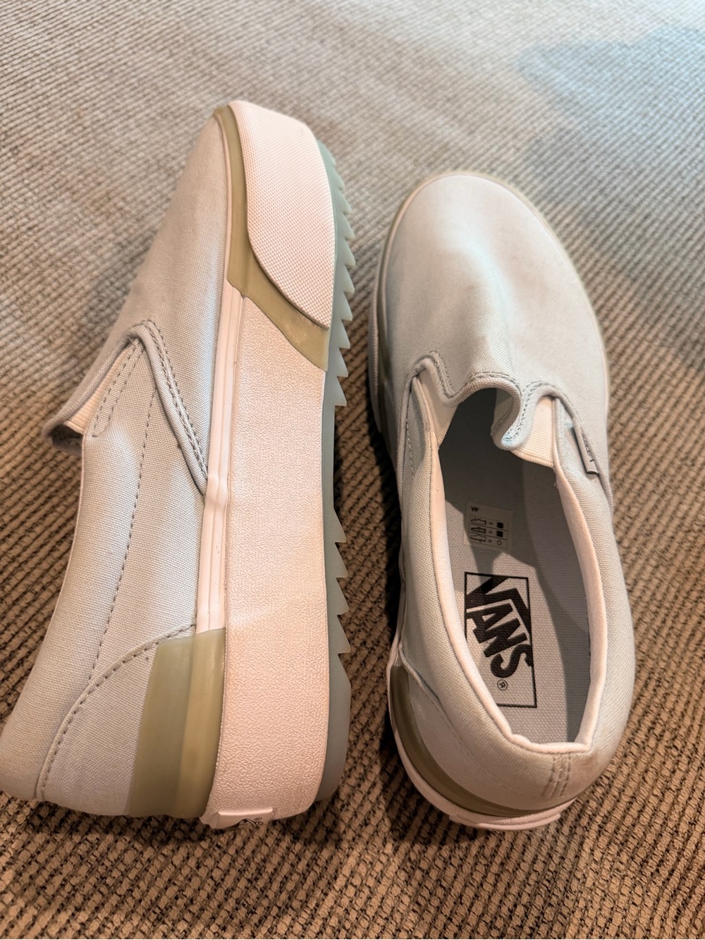 Vans Men's Slip-On Canvas Shoes Light Baby Blue Olive Rubber Track Skate Grip 9